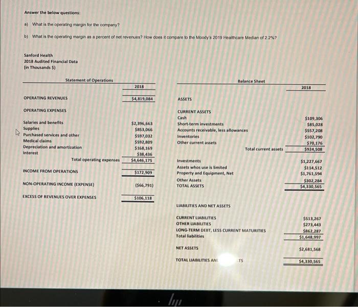  Answer the below questions: a) What is the operating margin for