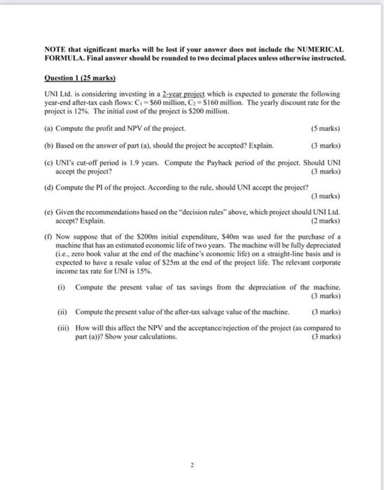  NOTE that significant marks will be lost if your answer does