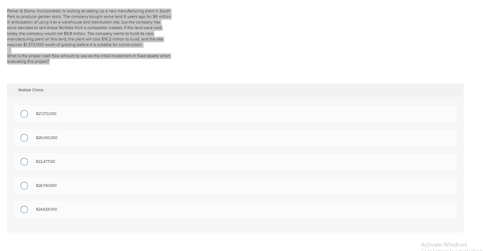  Parker \& Stone, Incorporated, is looking at setting up a new