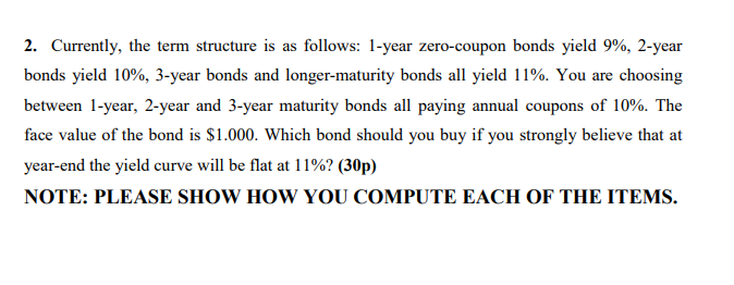 undefined 2. Currently, the term structure is as follows: 1-year zero-coupon bonds