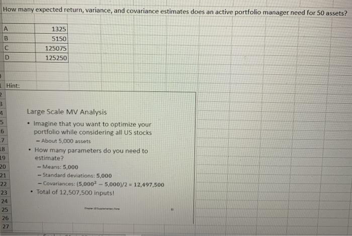  How many expected return, variance, and covariance estimates does an active