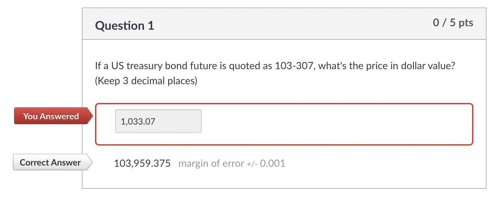  Question 1 0 / 5 pts If a US treasury bond