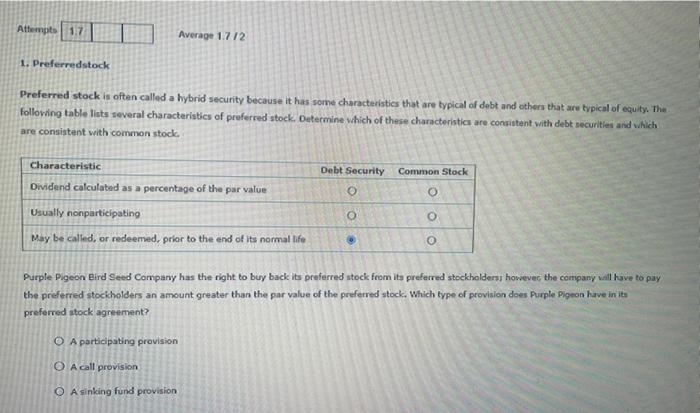  Preferred stock is often called a hybrid security because it has