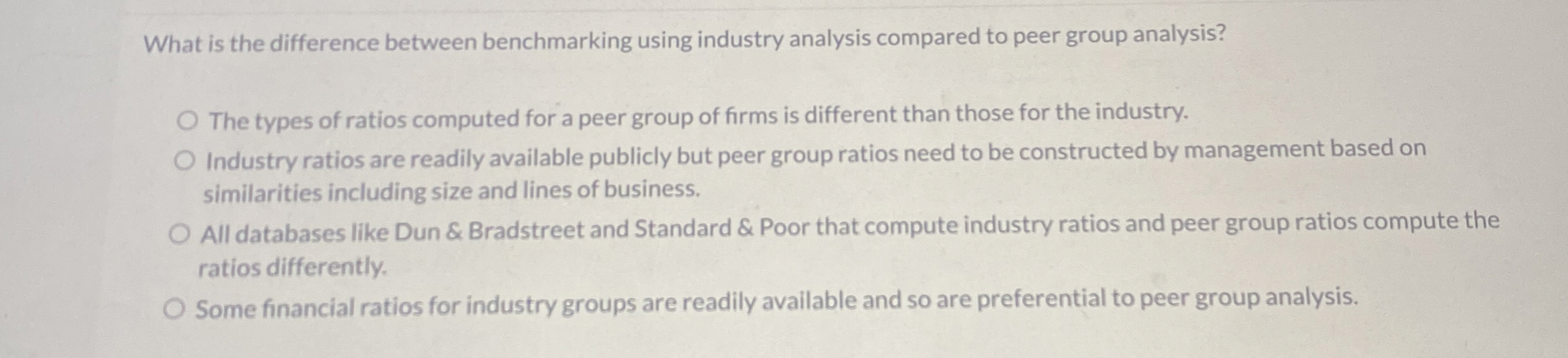  What is the difference between benchmarking using industry analysis compared to