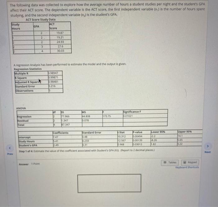  The following data was collected to explore how the average number