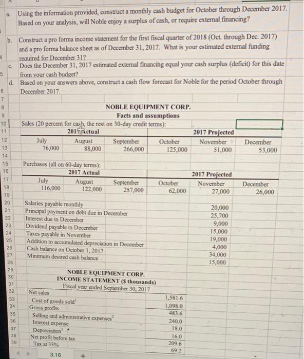  M a. Using the information provided, construct a monthly cash budget