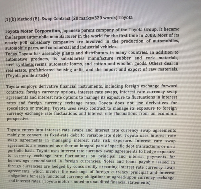  Question- List and discuss Swap contract method that employed by Toyota