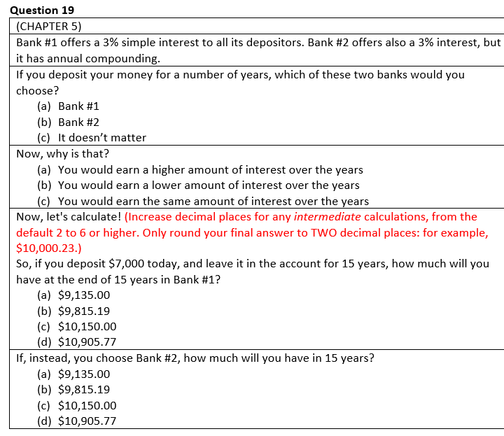  Question 19 (CHAPTER 5) Bank #1 offers a 3% simple interest