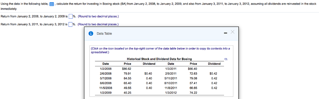 Find the return for both periods with data given. Using the data