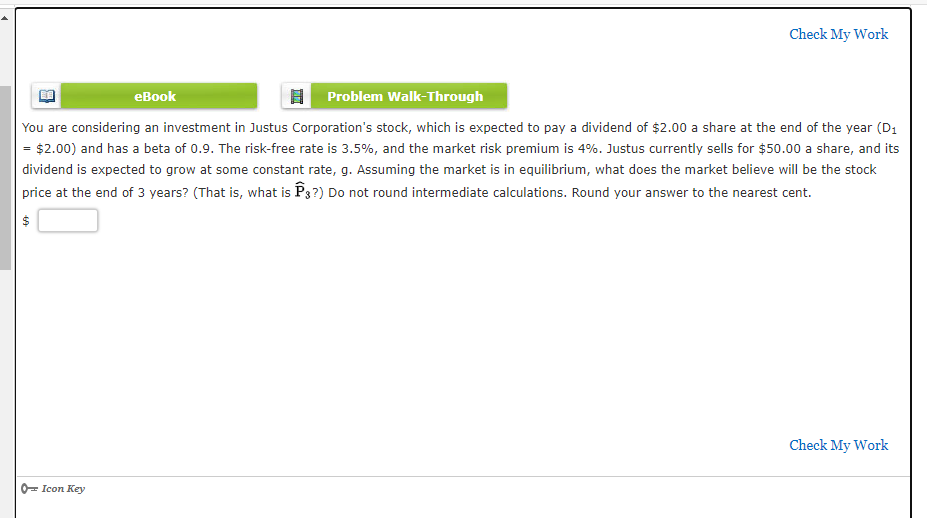 Check My Work eBook Problem Walk-Through You are considering an investment