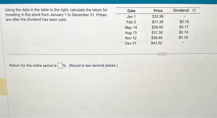  Using the data in the table to the right, calculate the