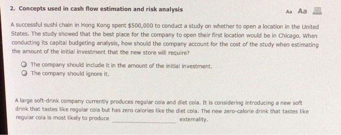  2. Concepts used in cash flow estimation and risk analysis Aa