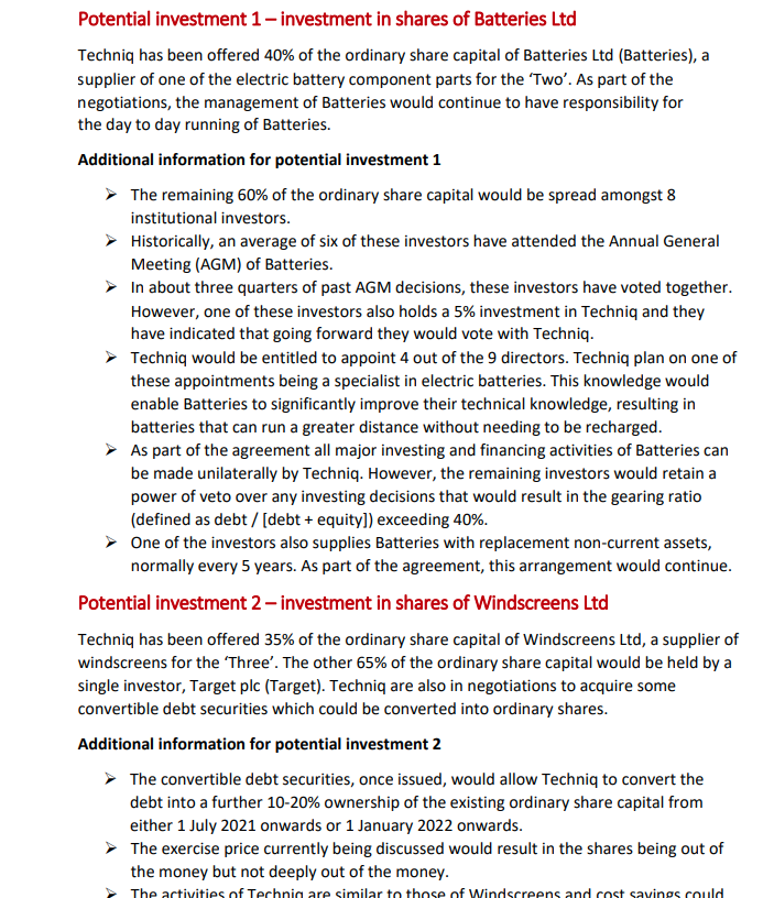  Required: For each potential investment, evaluate whether the acquisition would be