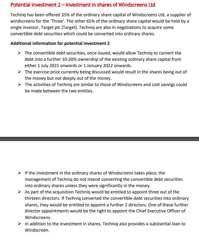 likely to lead to control by Techniq and explain the financial reporting