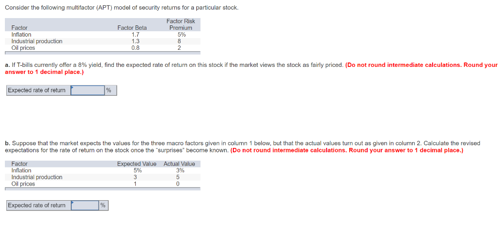 Consider the following multifactor (APT) model of security returns for a
