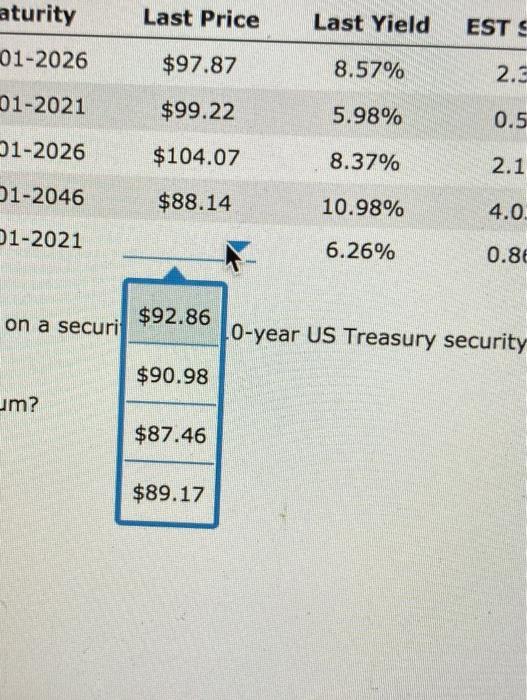 Last Yield count indicate each bond's price and I are end of