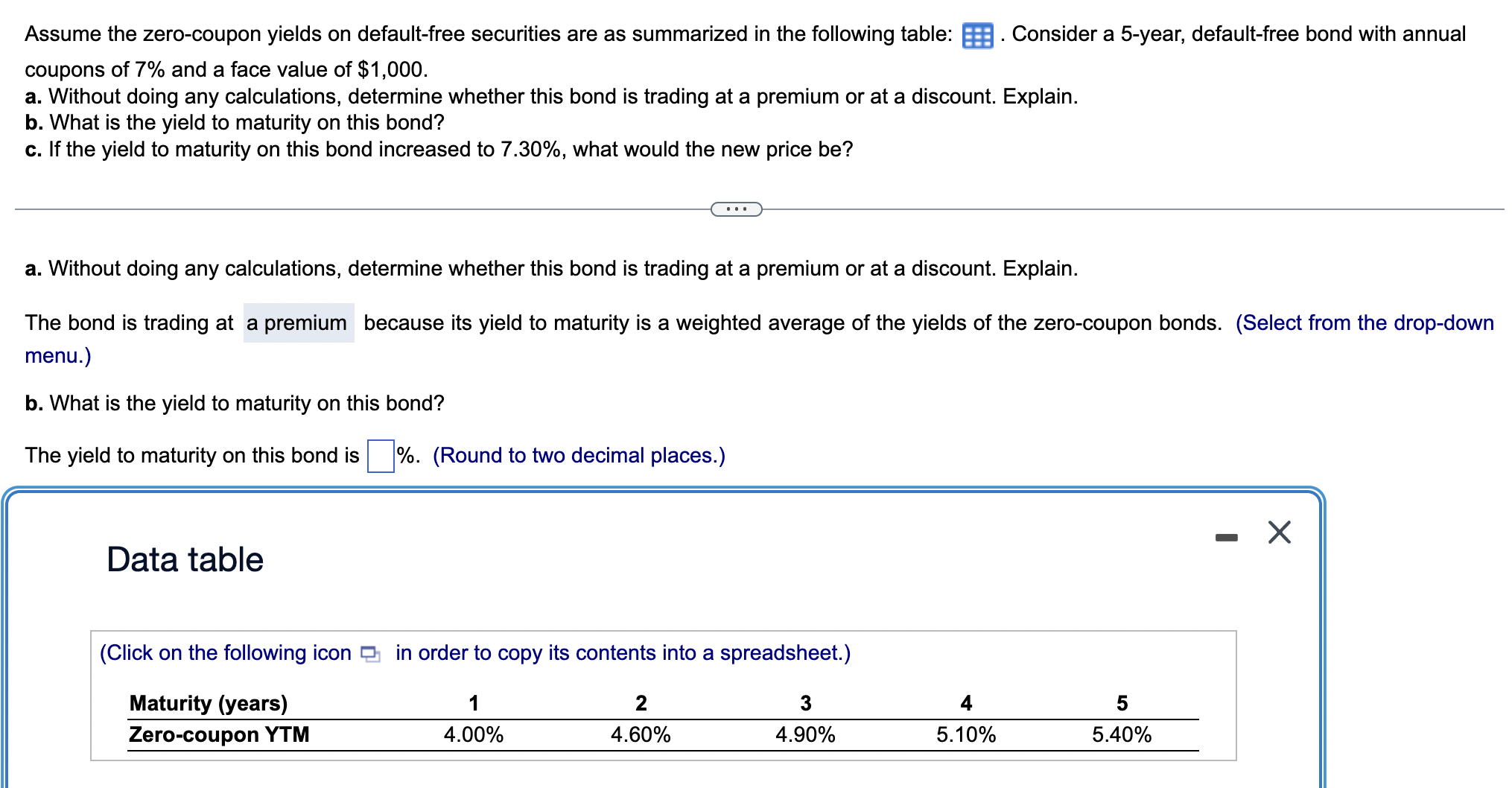  Assume the zero-coupon yields on default-free securities are as summarized in