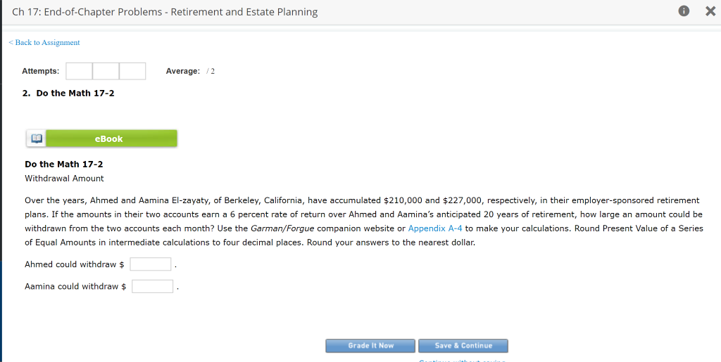 Ch 17: End-of-Chapter Problems - Retirement and Estate Planning 0 x