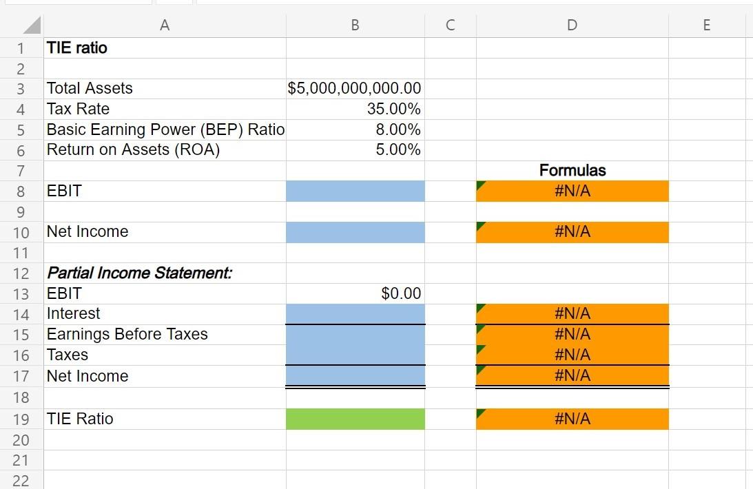  D E Formulas #N/A #N/A A B 1 TIE ratio 2