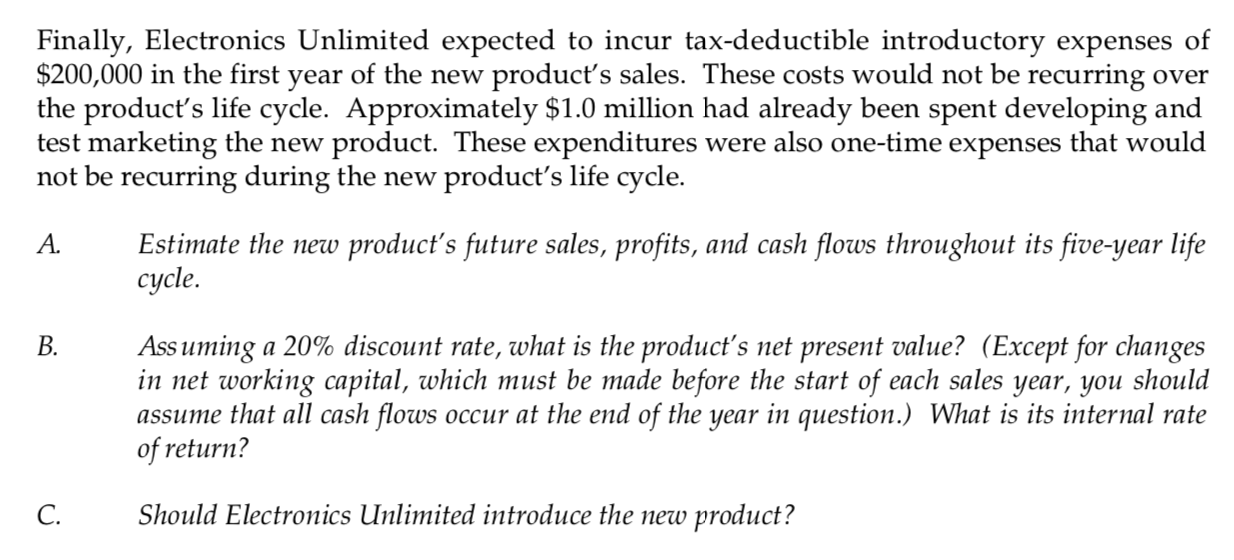 introduction of a new product that was expected to reach sales of