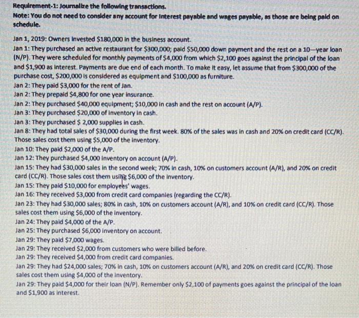  Requirement-1: Journalbe the following transactions. Note: You do not need to