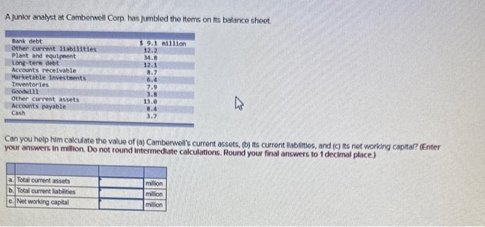  A junlor analyst at Camberwell Corp. has jumbled the items on
