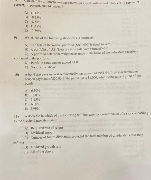  calculate the arithmetic average returns for a stock with annual returns