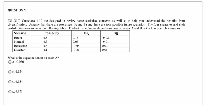 20 question problem--over risk return and capm. Please help. any wprk you
