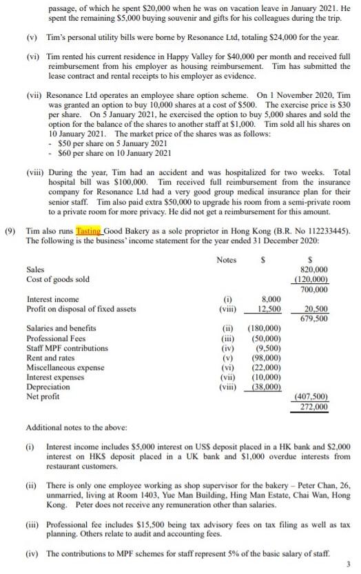 Tax Computation 2020/21 for Tim showing salaries tax payable. (28 marks) Tim