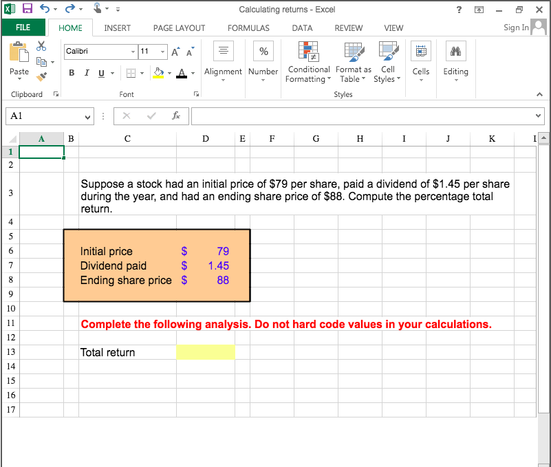  ? - x Sign In Salls Calculating returns - Excel FILE
