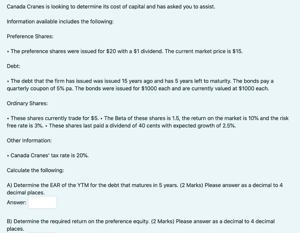 If cannot answer all, preferably answer E please :) Canada Cranes is