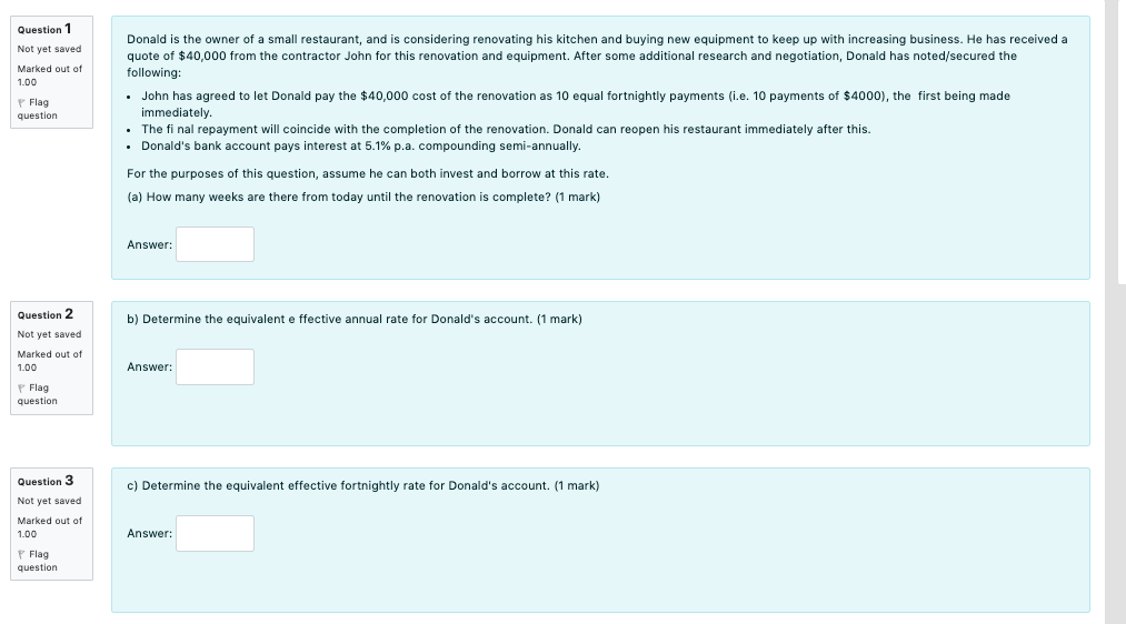 Not yet saved Marked out of 1.00 P Flag question Donald decides