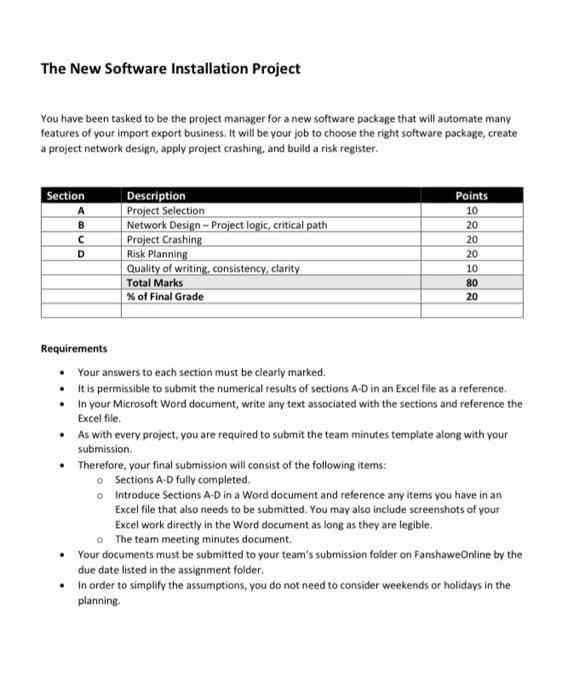  The New Software Installation Project You have been tasked to be