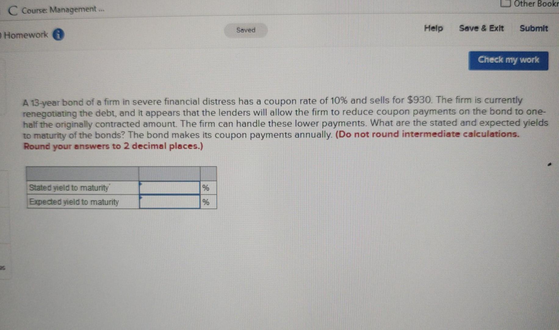  Other Books C Course: Management... Saved Help Save & Exit Submit