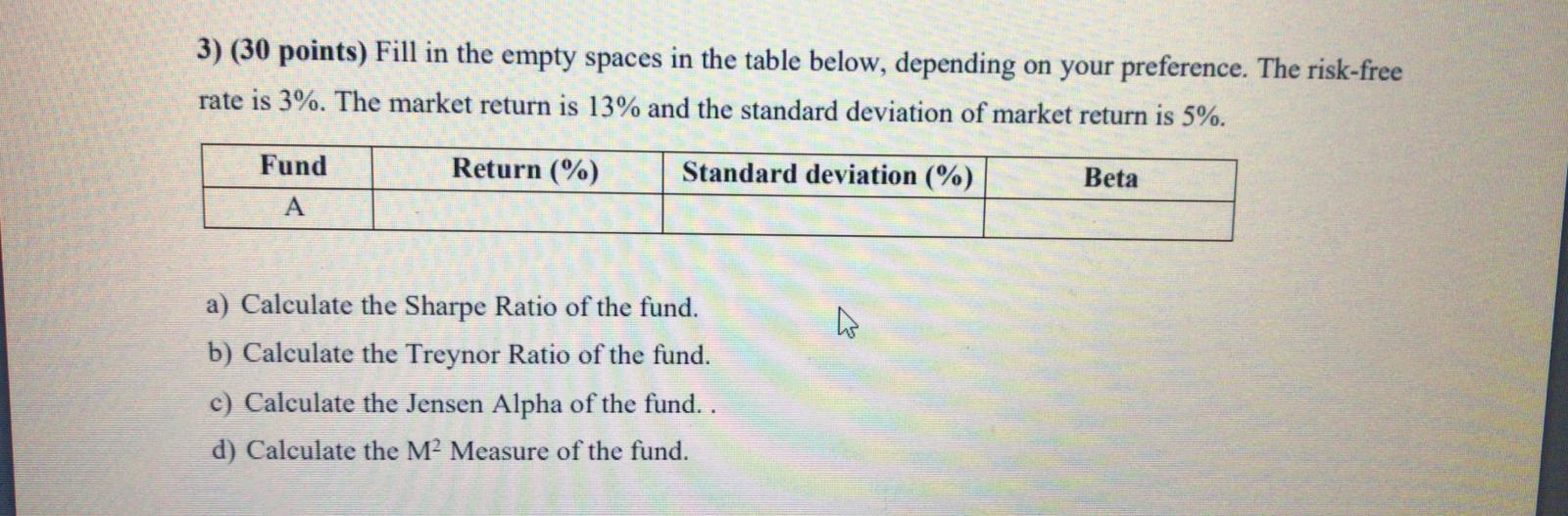 3) (30 points) Fill in the empty spaces in the table