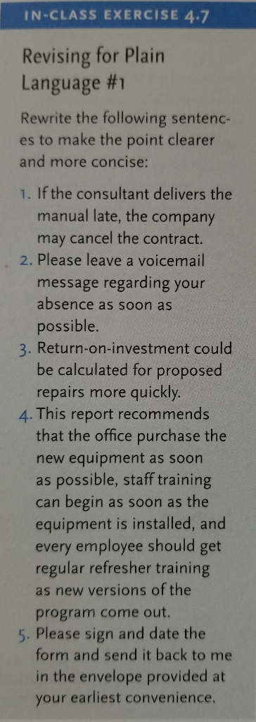 Please answer the in class exercise below for parts 1,2,3,4, and 5.