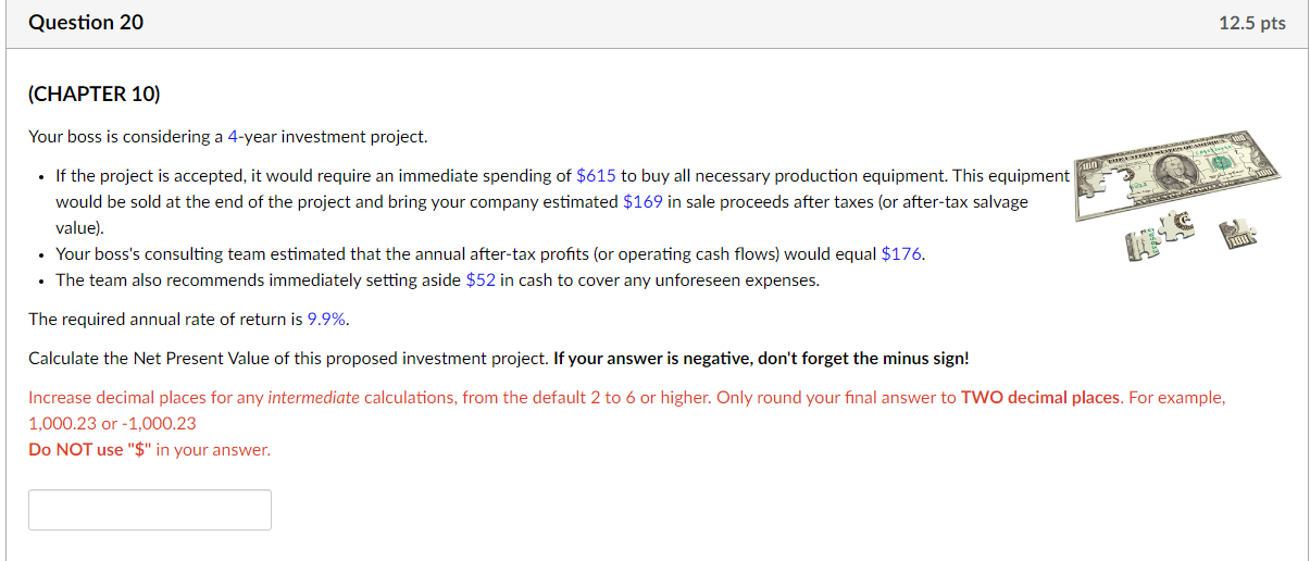  Question 20 12.5 pts (CHAPTER 10) Your boss is considering a
