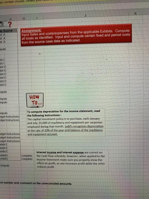 the information provided in the text and the excel schedules from the