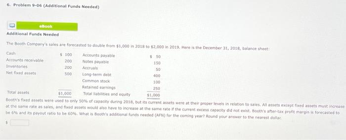  6. Problem 9-06 (Additional Funds Needed) Additionat Funds Needed The Booth