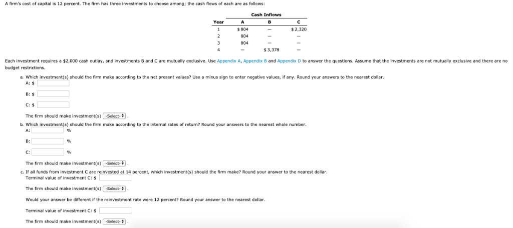 Drop down 1: A, B, C, A&B, A&C Drop down 2: A,