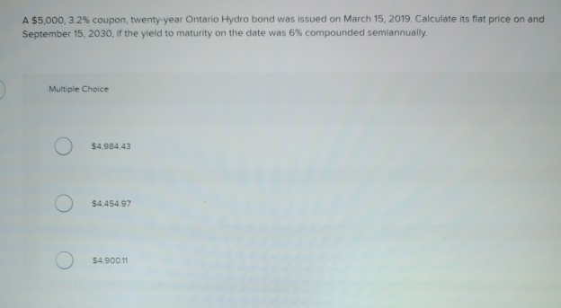  A $5,000,3.2% coupon, twenty-year Ontario Hydro bond was issued on March