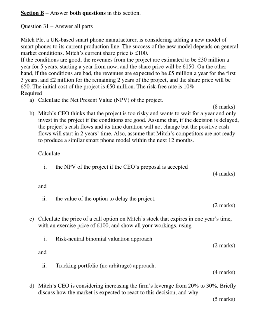  Section B - Answer both questions in this section. Question 31