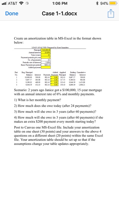  AT&T 1:06 PM * 94%@ - Done Case 1-1.docx Create an