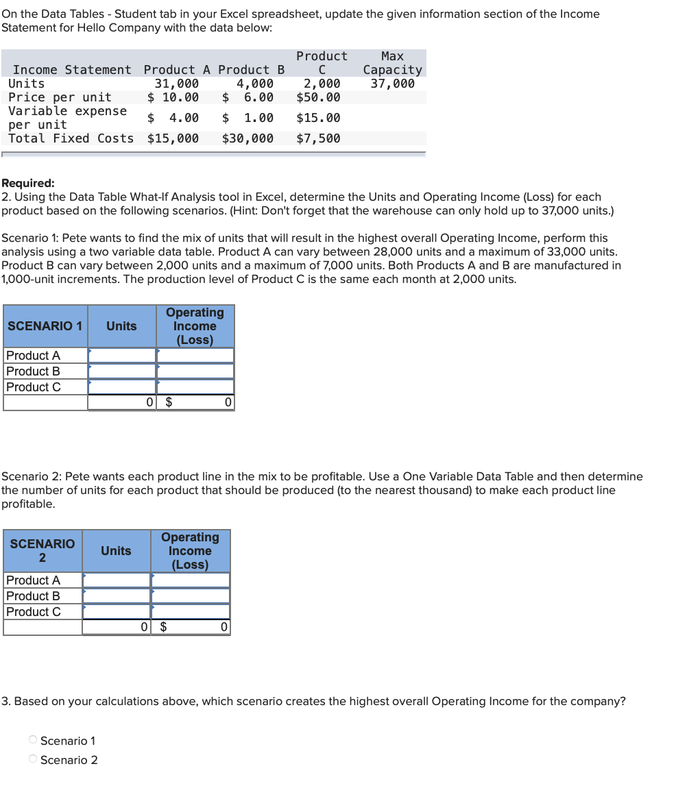 Please solve all the parts On the Data Tables - Student tab
