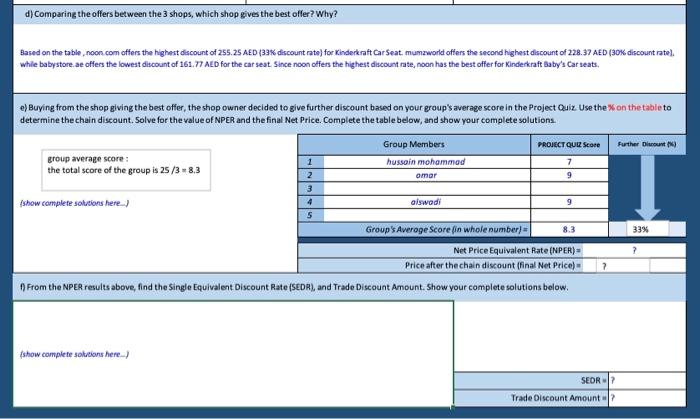 plzz help and solve d) Comparing the offers between the 3 shops,