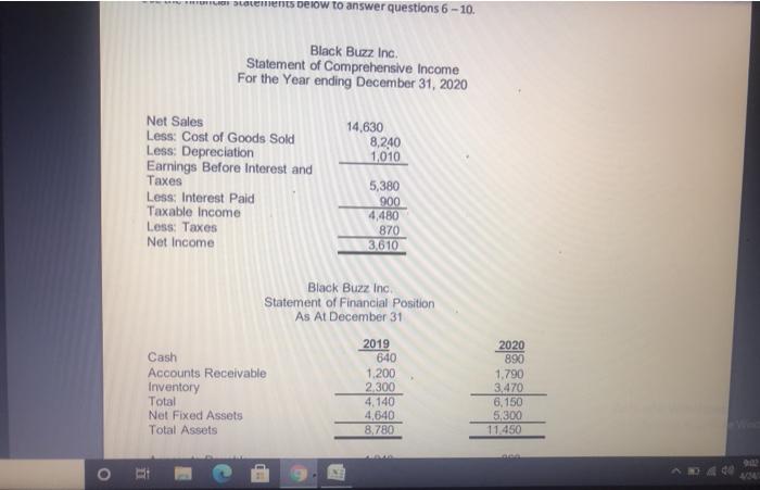  --- statements below to answer questions 6 -10. Black Buzz Inc.