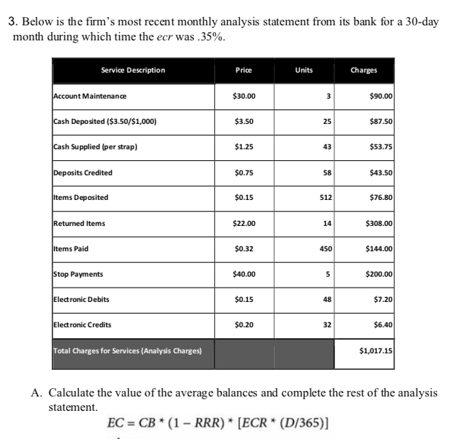  3. Below is the firm's most recent monthly analysis statement from