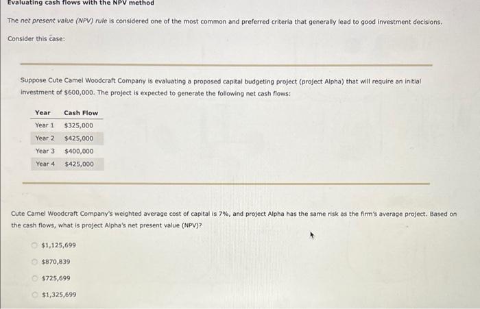 please answer all parts. thank you The net present value (NPV) rule