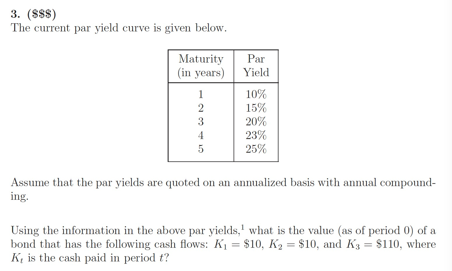 3. ($$$) The current par yield curve is given below. Maturity