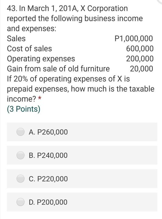  Please help me answer this taxation problem 43. In March 1,